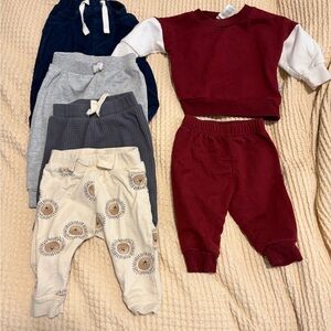 Maroon Baby Sweatshirt & Pants Set with Mixed Neutral Bottoms - Multi-Pack